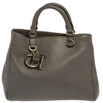Pre Owned Carolina Herrera Grey Leather Charm Tote