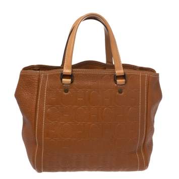 Pre Owned Carolina Herrera Brown Monogram Leather Andy Tote