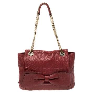 Pre Owned Carolina Herrera Red Monogram Leather Audrey Shoulder Bag