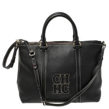 Pre Owned Carolina Herrera Black Leather CHCH Logo Tote