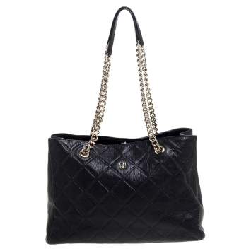 Pre Owned Carolina Herrera Black Quilted Leather Chain Tote