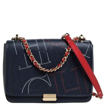 Pre Owned Carolina Herrera Navy Blue Leather Flap Shoulder Bag   
