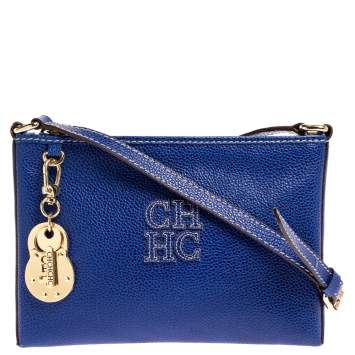 Pre Owned Carolina Herrera Blue Leather Crossbody Bag