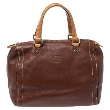 Pre Owned Carolina Herrera Dark Brown Leather Andy Boston Bag