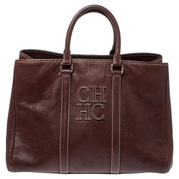 Pre Owned Carolina Herrera Dark Brown Leather Matteo Tote