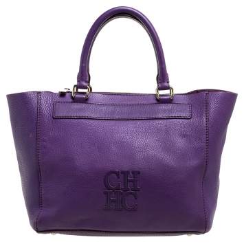 Pre Owned Carolina Herrera Purple Leather Top Zip Tote