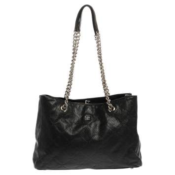 Pre Owned Carolina Herrera Black Leather Chain Shopper Tote