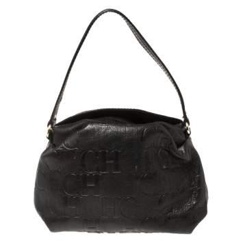 Pre Owned Carolina Herrera Black Monogram Leather Satchel