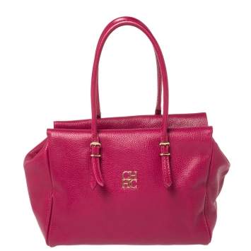 Pre Owned Carolina Herrera Fuchsia Leather Satchel