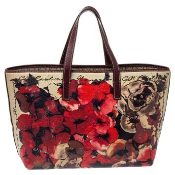 Pre Owned  Carolina Herrera Multicolor Floral Print Leather Shopper Tote