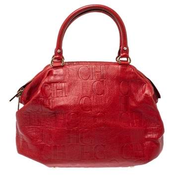 Pre Owned Carolina Herrera Red Monogram Leather Dome Satchel
