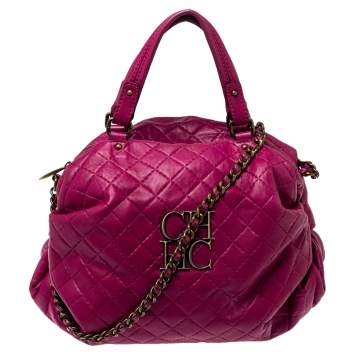 Pre Owned Carolina Herrera Fuchsia Quilted Leather Bowler Bag