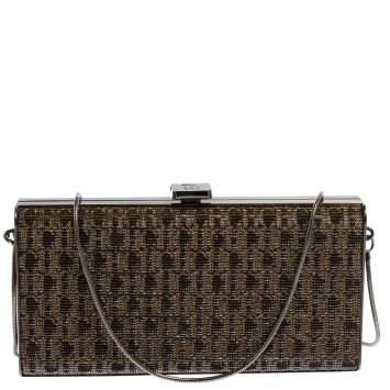 Pre Owned Carolina Herrera Gold Shimmering Jacquard Fabric Chain Clutch