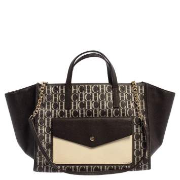 Pre Owned Carolina Herrera Brown Signature Coated Canvas Tote