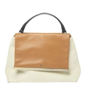 Pre Owned Carolina Herrera Tri Color Leather Top Handle Bag
