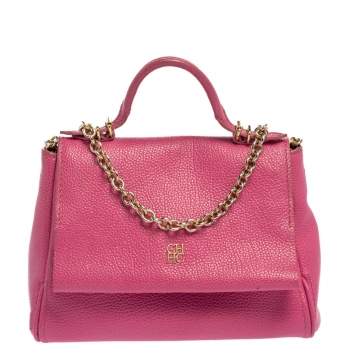 Pre Owned Carolina Herrera Pink Leather Mini Minuetto Top Handle Bag