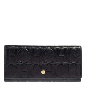 Pre Owned Carolina Herrera Navy Blue Monogram Leather Continental Wallet