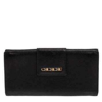 Pre Owned Carolina Herrera Black Leather Flap Continental Wallet