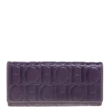 Pre Owned Carolina Herrera Purple Monogram Leather Continental Wallet