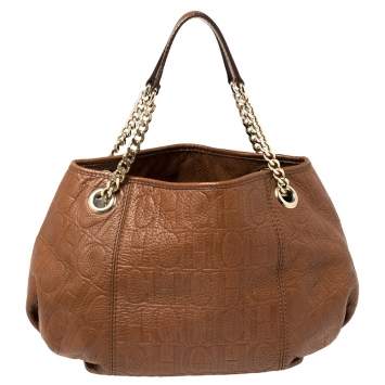 Pre Owned Carolina Herrera Embossed Leather Chain Hobo