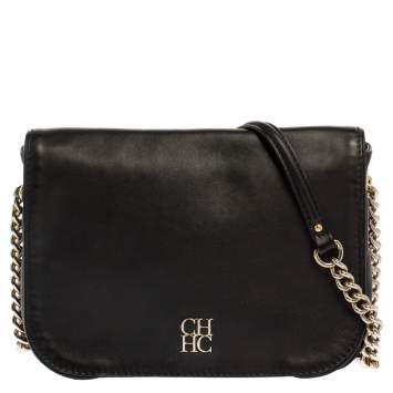 Pre Owned Carolina Herrera Black Leather New Baltazar Shoulder Bag