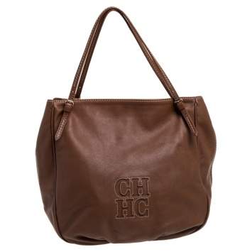 Pre Owned Carolina Herrera Brown Leather Hobo