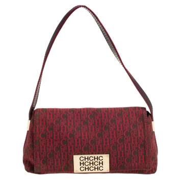 Pre Owned Carolina Herrera Red Monogram Canvas and Leather Shoulder Bag
