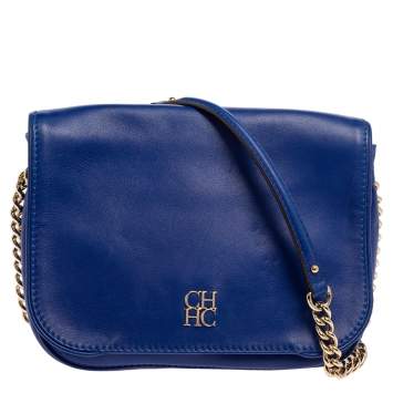 Pre Owned Carolina Herrera Blue Leather New Baltazar Flap Shoulder Bag