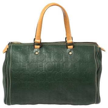 Pre Owned Carolina Herrera Green Monogram Leather large Andy Boston Bag