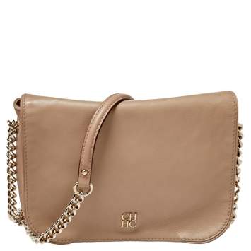 Pre Owned Carolina Herrera Beige Leather New Baltazar Flap Shoulder Bag