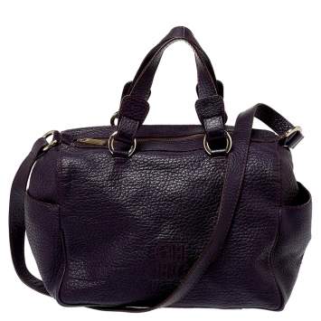 Pre Owned Carolina Herrera Dark Purple Grained Leather Boston Bag
