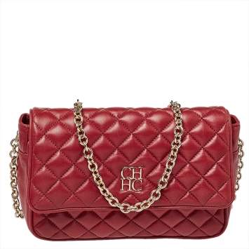 Pre Owned Carolina Herrera Red Quilted Leather Shoulder Bag