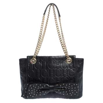 Pre Owned Carolina Herrera Black Studded Leather Audrey Shoulder Bag
