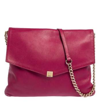 Pre Owned Carolina Herrera Magenta Leather Envelope Flap Shoulder Bag
