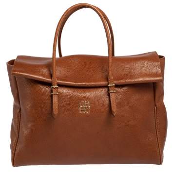Pre Owned Carolina Herrera Brown Leather Tempo Collection Adagio Tote
