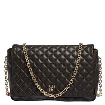 Pre Owned Carolina Herrera Deep Green Quilted Leather Flap Chain Shoulder Bag