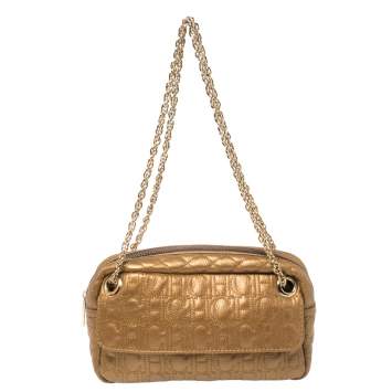 Pre Owned Carolina Herrera Bronze Leather Monogram Camera Bag