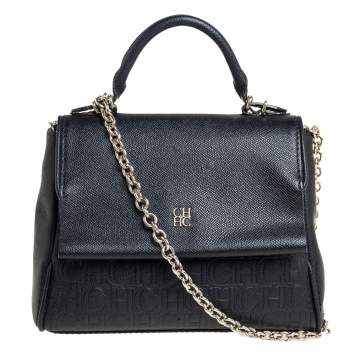 Pre Owned Carolina Herrera Black Leather Small Minuetto Top Handle Bag