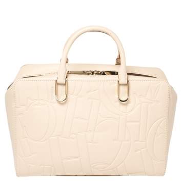 Pre Owned Carolina Herrera Ivory Embossed Leather Duke Satchel