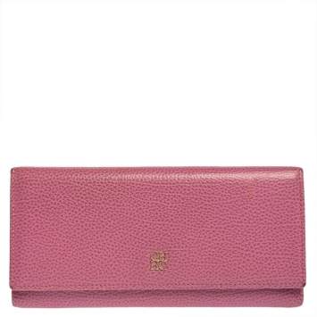 Pre Owned Carolina Herrera Pink Leather Flap Continental Wallet