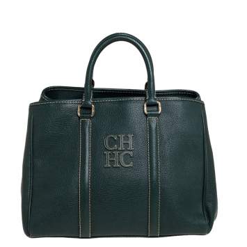 Pre Owned Carolina Herrera Green Leather Andy Tote