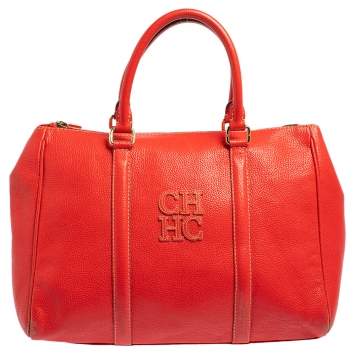 Pre Owned Carolina Herrera Red Leather Andy Boston Bag