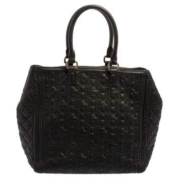 Pre Owned Carolina Herrera Monogram Embossed and Quilted Leather Tote 