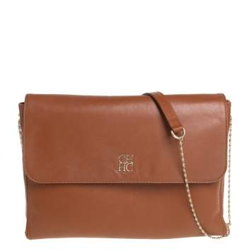 Pre Owned Carolina Herrera Brown Leather Chain Shoulder Bag