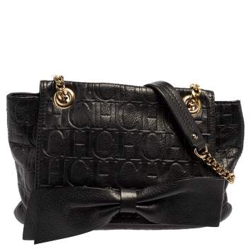 Pre Owned Carolina Herrera Black Monogram Leather Audrey Shoulder Bag