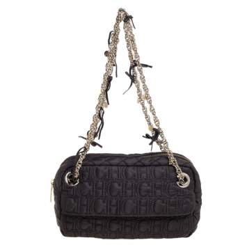 Pre Owned Carolina Herrera Dark Brown Quilted Nylon Chain Shoulder Bag