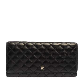 Pre Owned Carolina Herrera Black Quilted Leather Flap Wallet