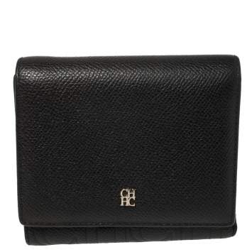 Pre Owned Carolina Herrera Black Leather Trifold Wallet