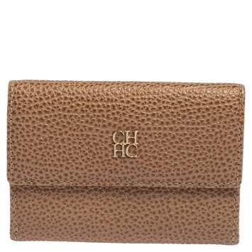 Pre Owned Carolina Herrera Beige Grained Leather Compact Wallet
