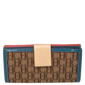 Pre Owned Carolina Herrera Multicolor Monogram Canvas and Leather Continental Wallet